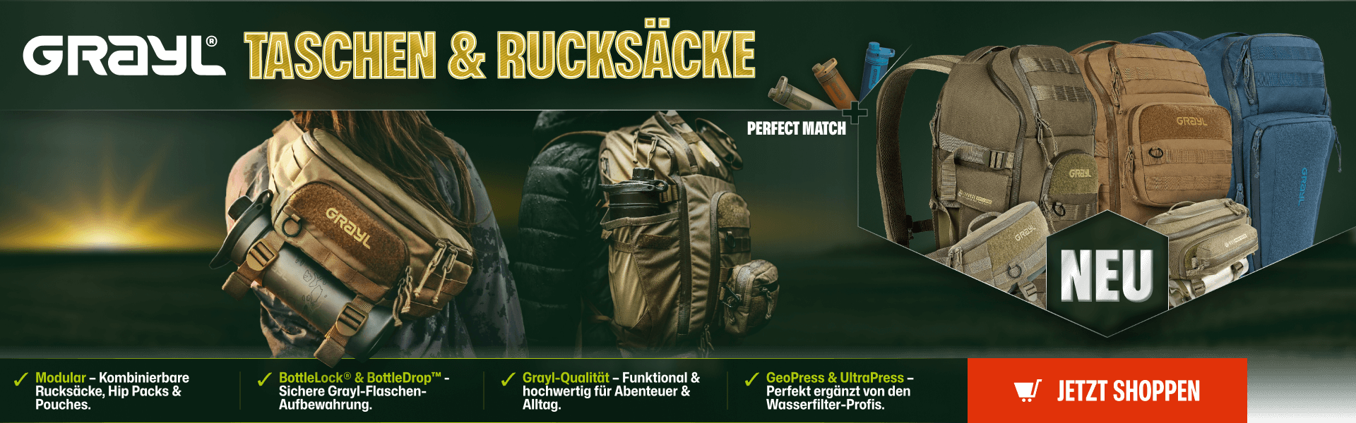 Grayl Taschen und Rucksäcke - perfekt für Deinen Wasserfilter!